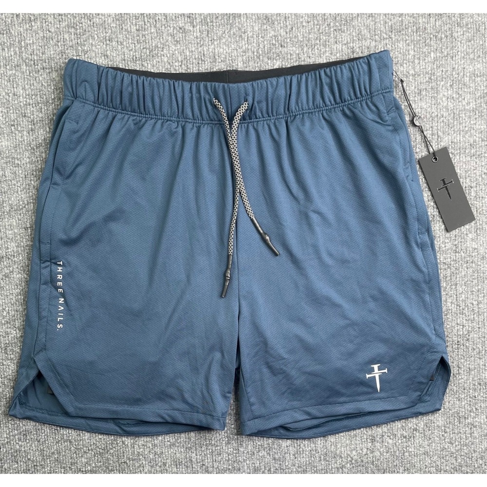 Three Nails Athletic Shorts Mens L Blue 2-in-1 Training Lined Gym Workout